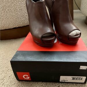 G by Guess Dark Brown Peep Toe Heeled Boots